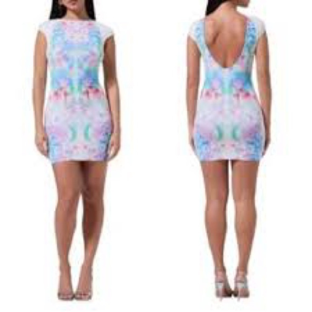🆕 AFRM Mesh Lined Mini Dress Blur Blossom Colorful Size Medium - Picture 2 of 14